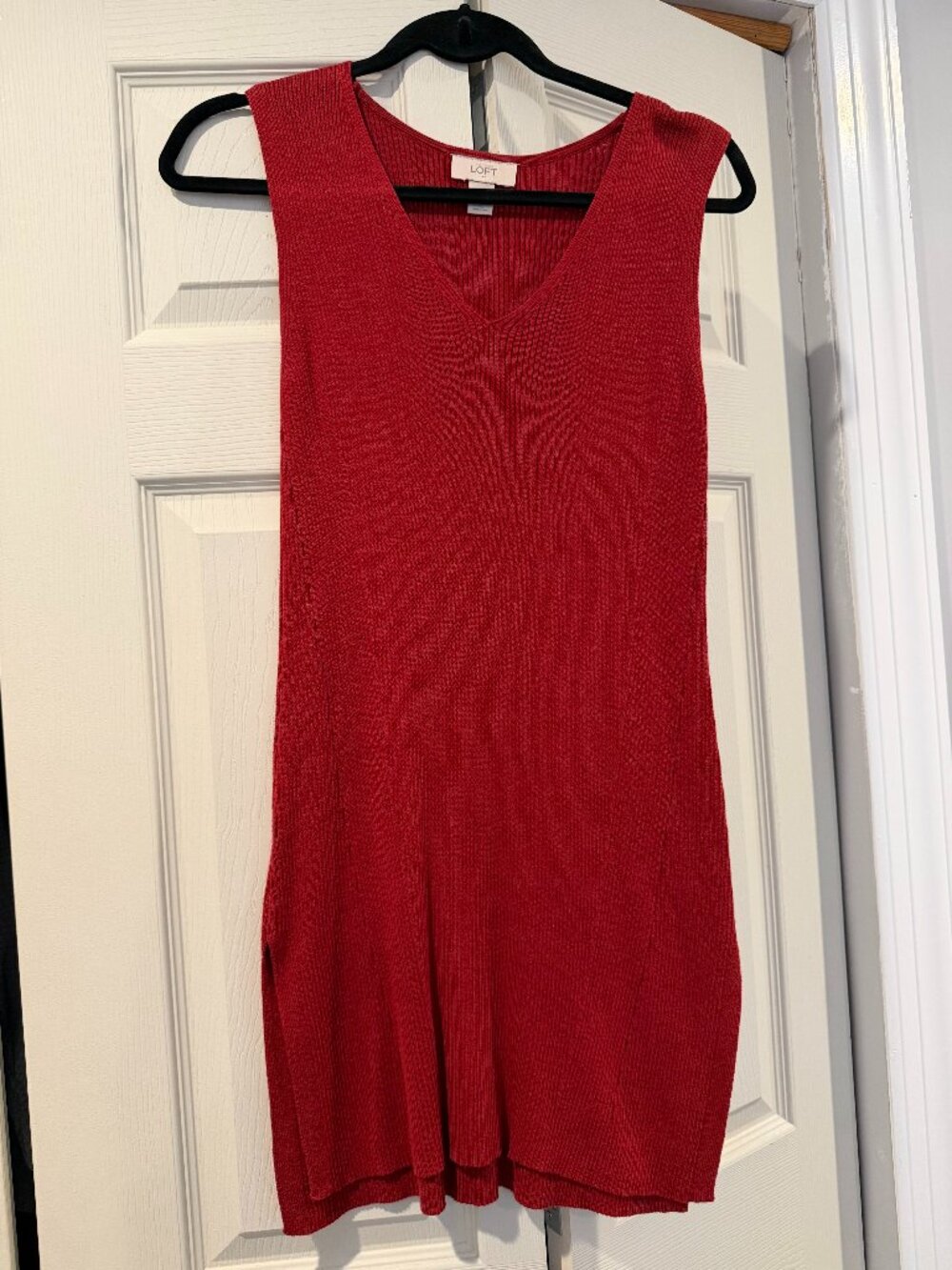 Ann Taylor LOFT Red Ribbed Knit V-Neck Sweater Dress XS